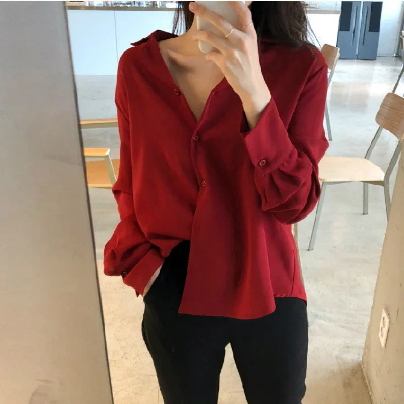Dark Academia White Office Blouse