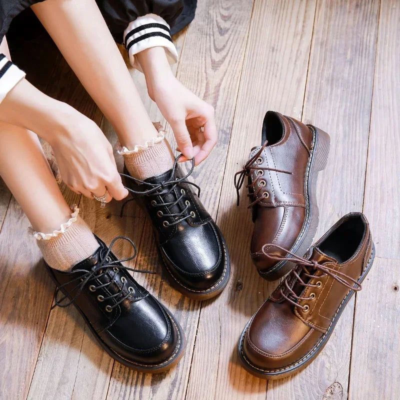 Dark Academia Oxford Shoes - Brown Leather Retro