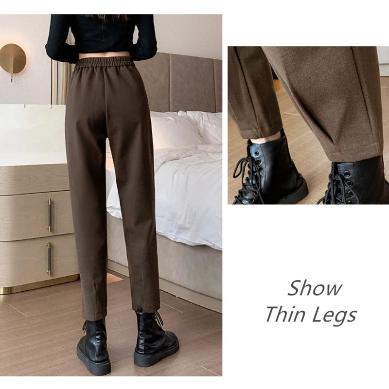 Dark Academia Woolen High Waist Pants - Vintage Trousers