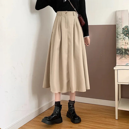 Dark Academia Retro A-Line Skirt - Medium Length Style
