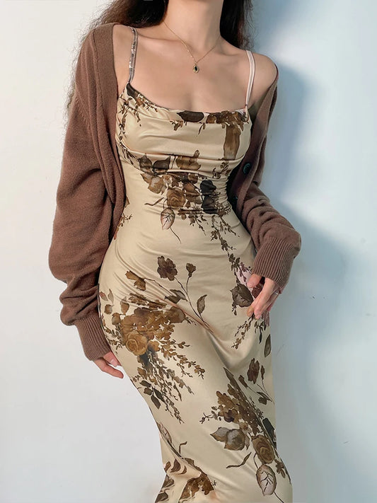 Dark Academia Floral Maxi - Backless Y2K Style