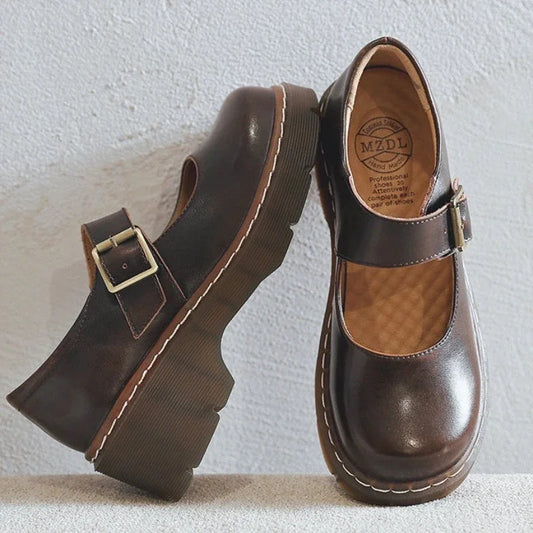 Dark Academia College Shoes - Thick Sole Cowhide
