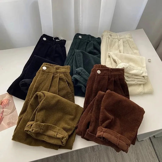 Dark Academia Black Corduroy Pants - High Waist Straight Leg