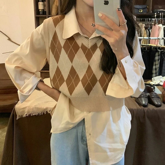 Dark Academia Vintage Plaid Vest - Crop Waistcoat