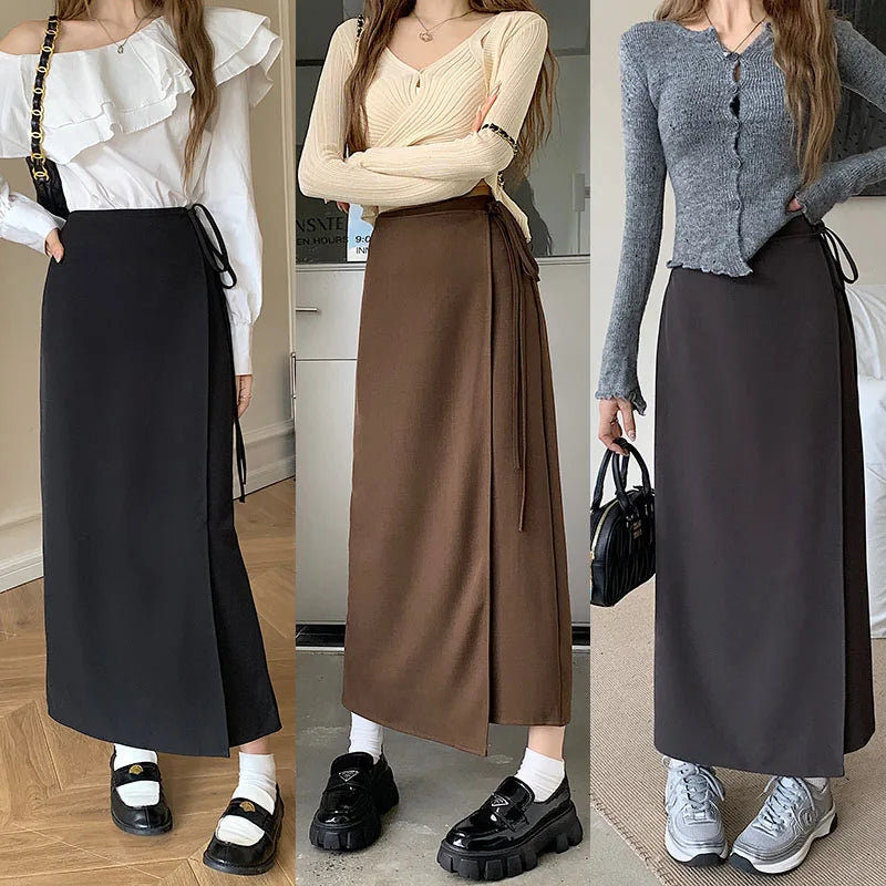 Dark Academia Irregular Long Skirt - High Waist Pencil Style