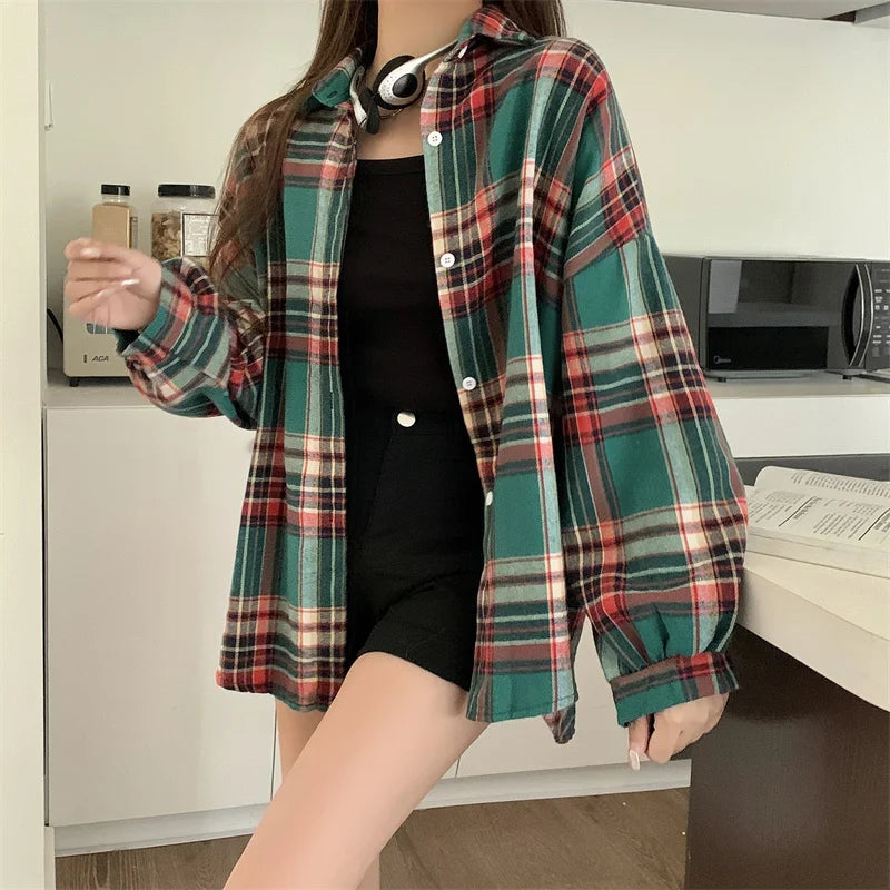 Dark Academia Plaid Shirt - Vintage Preppy