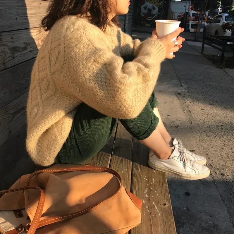 Dark Academia Apricot Twisted Sweater - Elegant