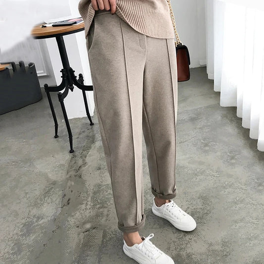 Dark Academia Woolen High Waist Pants - Winter Trousers