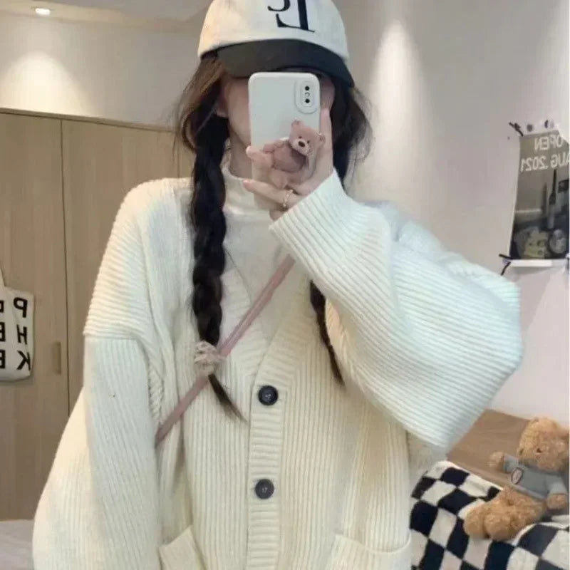 Dark Academia Preppy Knit Cardigan - V-Neck
