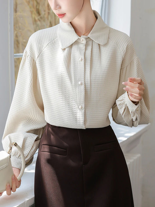Dark Academia Apricot Work Shirt - Button Down