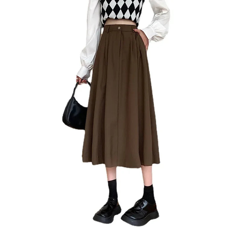 Dark Academia Retro A-Line Skirt - Medium Length Style