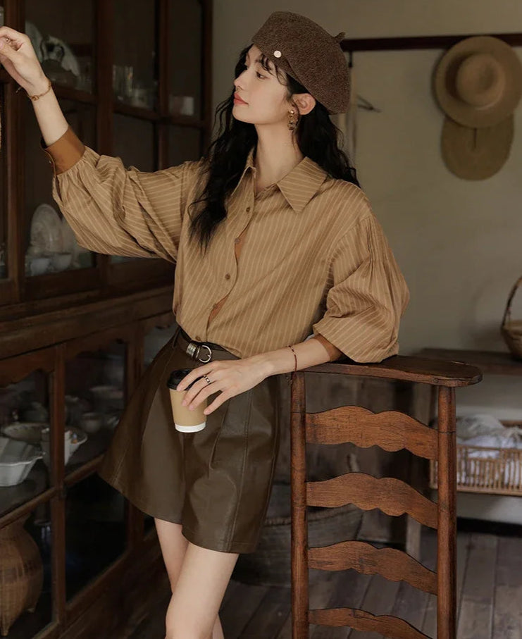 Dark Academia Striped Shirt - Contrasting Cuffs