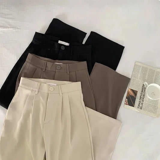 Dark Academia Black Suit Pants - High Waist Office Style