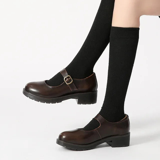 Dark Academia College Shoes - Thick Sole Cowhide