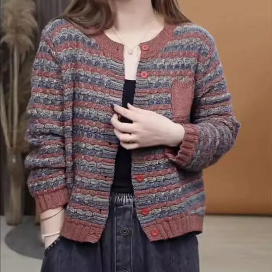 Dark Academia Ethnic Striped Cardigan - O-Neck