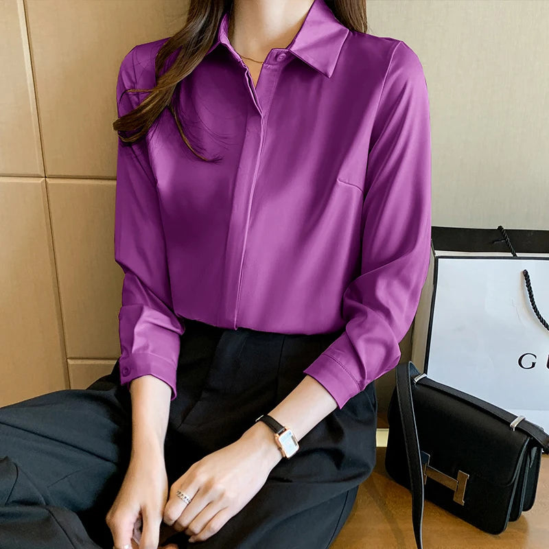 Dark Academia Silk Satin Shirt - Long Sleeve