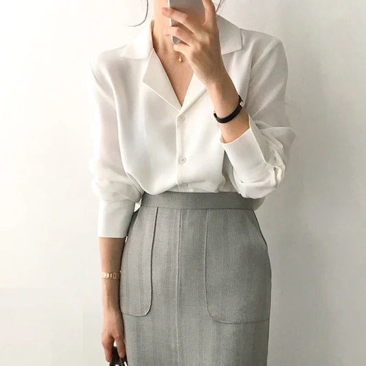 Dark Academia White Office Blouse