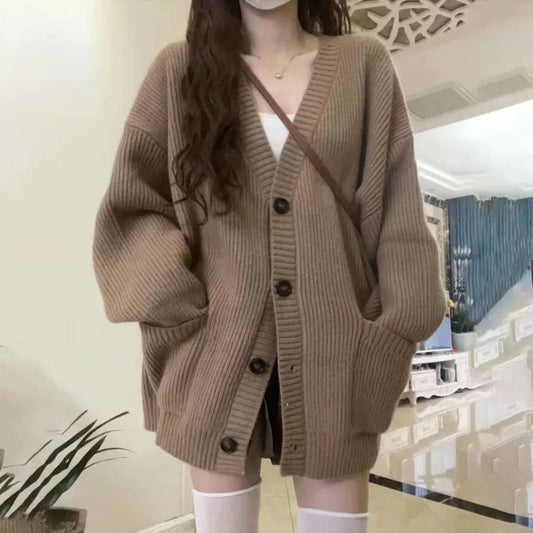 Dark Academia Autumn Cardigan - V-Neck Loose