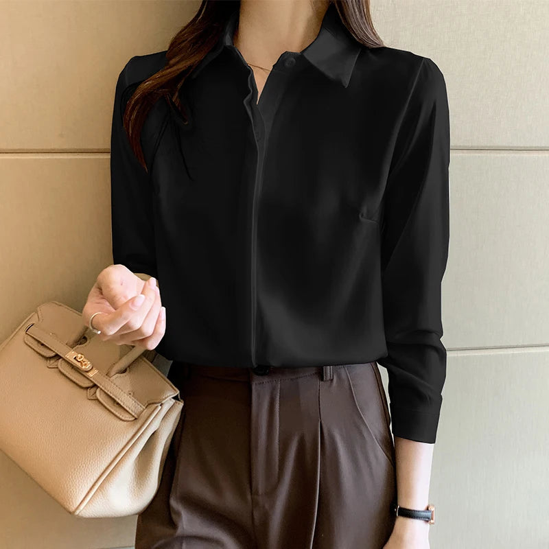 Dark Academia Silk Satin Shirt - Long Sleeve