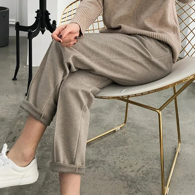 Dark Academia Woolen High Waist Pants - Winter Trousers