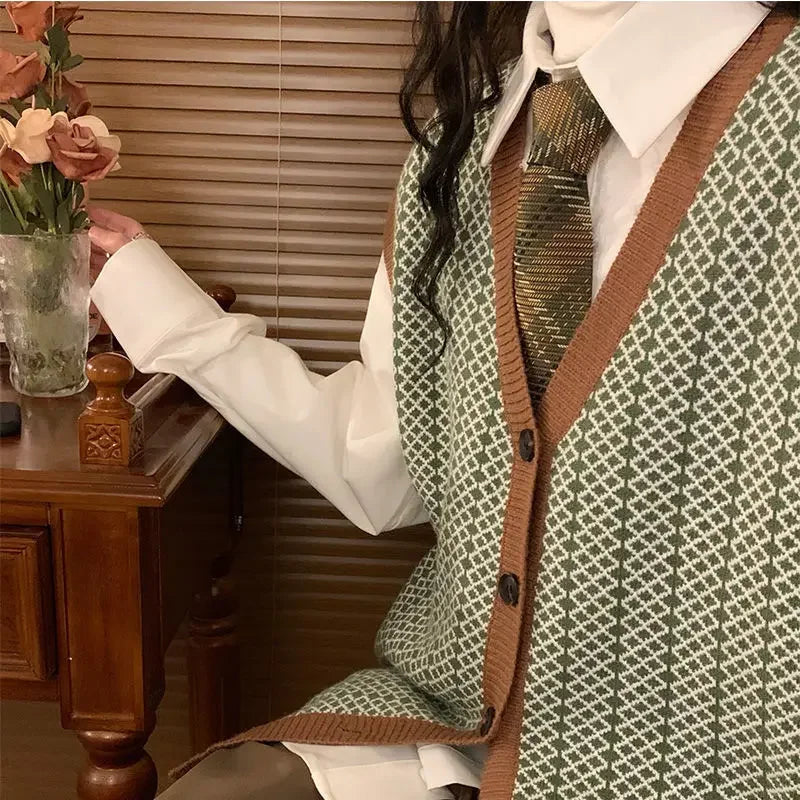 Dark Academia Green Plaid Vest - Student Vintage