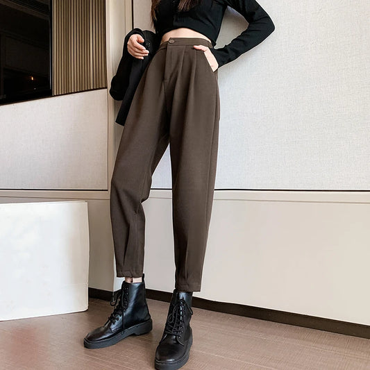 Dark Academia Woolen High Waist Pants - Vintage Trousers