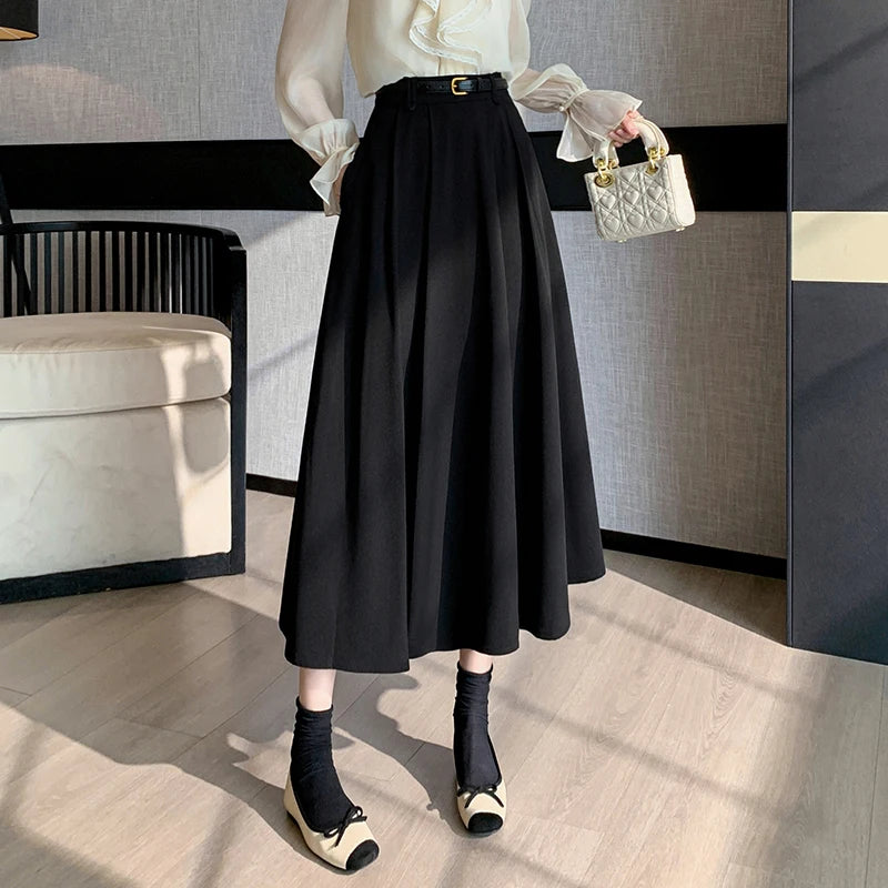 Dark Academia A-Line Umbrella Skirt - High Waist Style