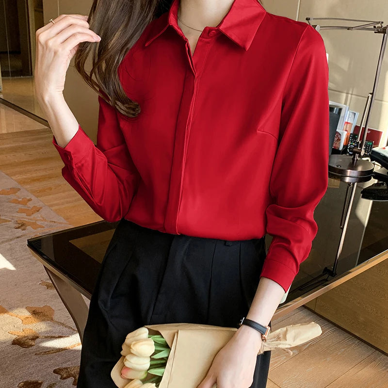 Dark Academia Silk Satin Shirt - Long Sleeve