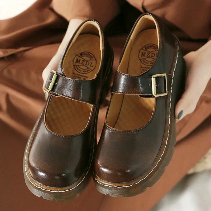 Dark Academia College Shoes - Thick Sole Cowhide