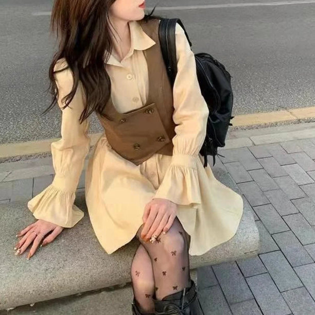 Dark Academia Vest Dress Set - Elegant Mini Outfit Style