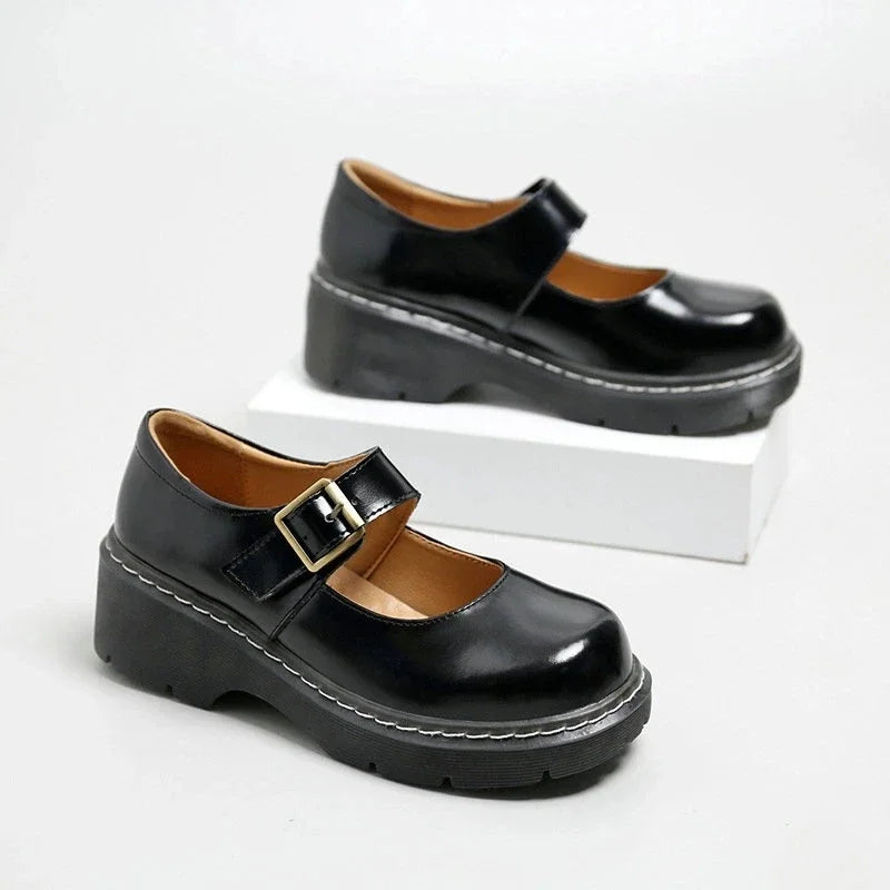 Dark Academia College Shoes - Thick Sole Cowhide