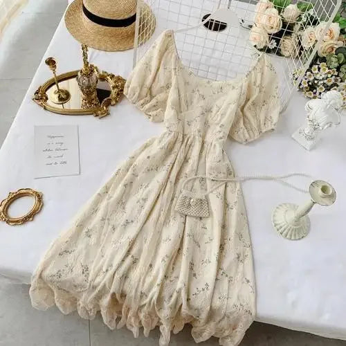 Dark Academia French Fairy Dress - Puff Sleeve