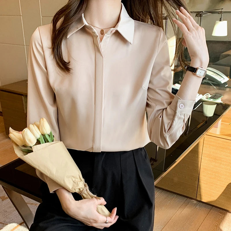 Dark Academia Silk Satin Shirt - Long Sleeve