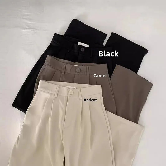 Dark Academia Black Wide Leg Pants - High Waist Suit Style