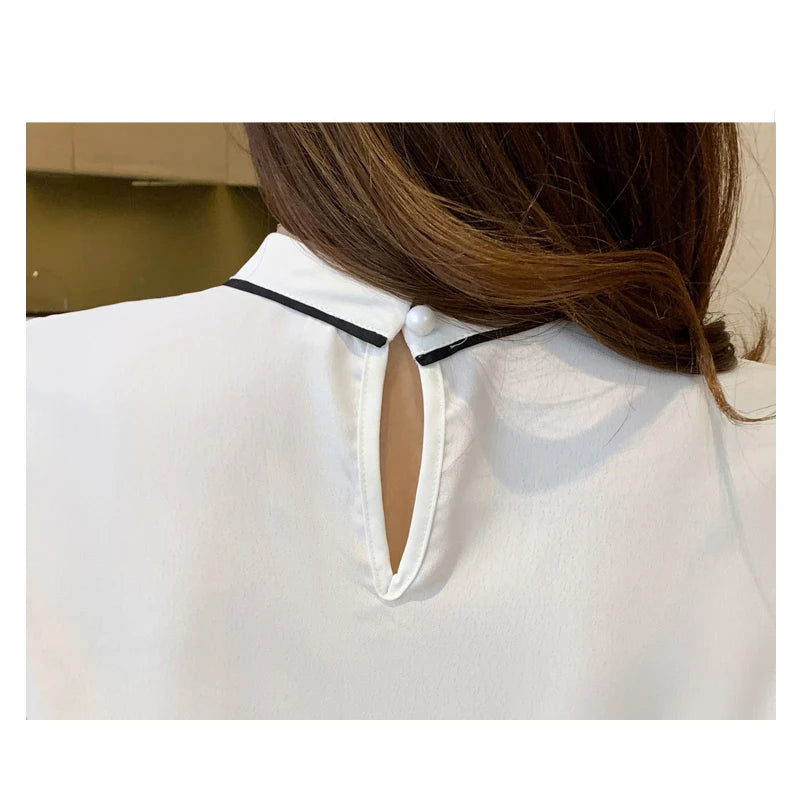Dark Academia Blue Chiffon Blouse - O-Neck