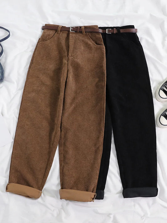 Dark Academia Corduroy Wide Leg Pants - High Waist Vintage