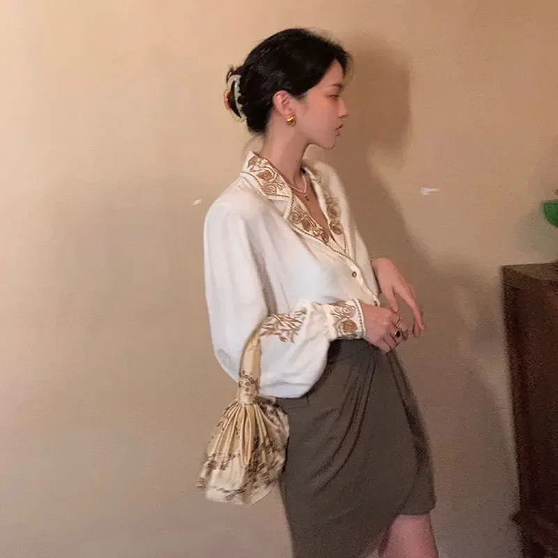 Dark Academia Lantern Sleeve - French Retro Blouse
