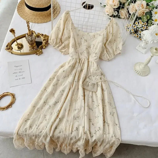 Dark Academia French Fairy Dress - Puff Sleeve