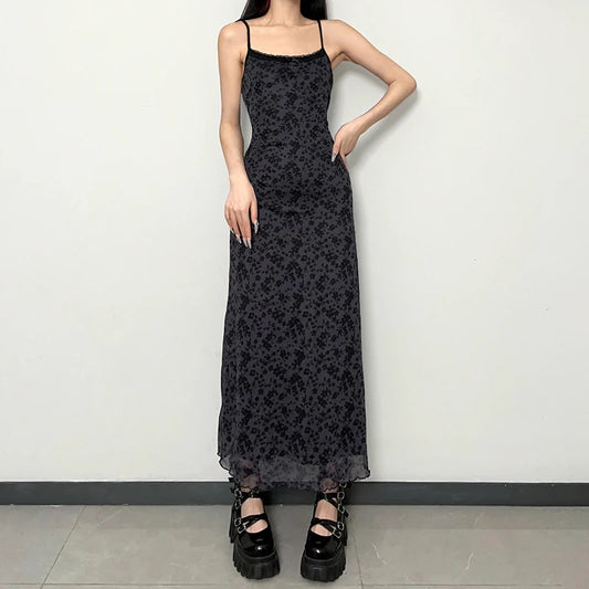 Dark Academia Gothic Floral Mesh - Long Dress