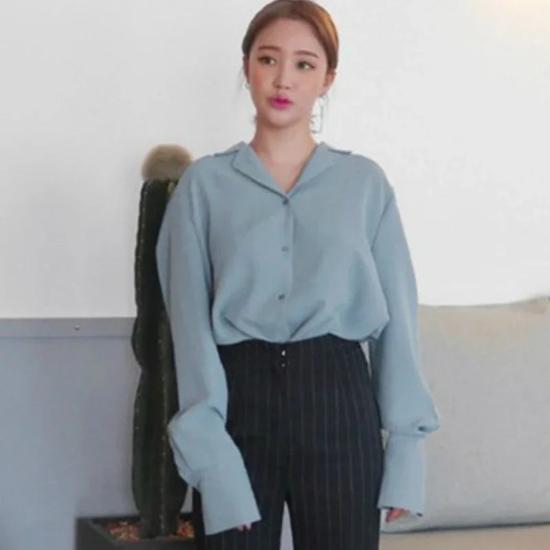 Dark Academia White Office Blouse