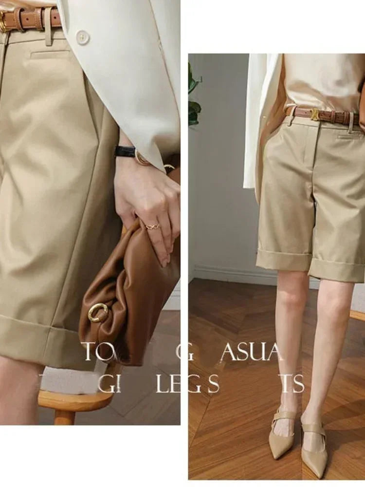 Dark Academia White Office Shorts - High Waist