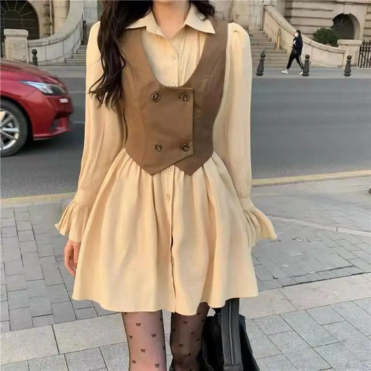 Dark Academia Vest Dress Set - Elegant Mini Outfit Style
