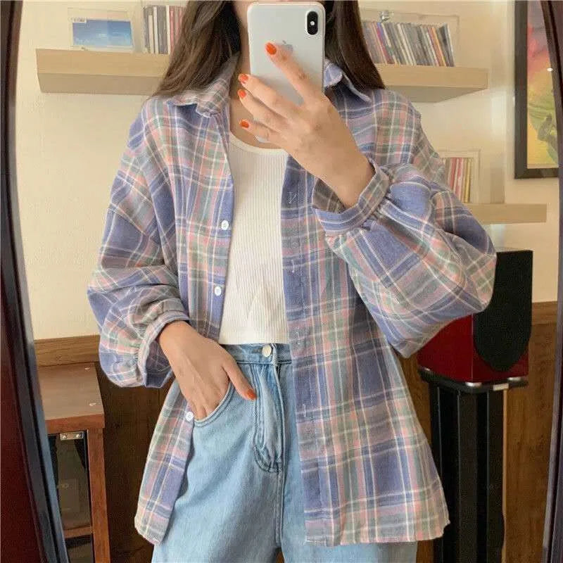 Dark Academia Plaid Shirt - Vintage Preppy