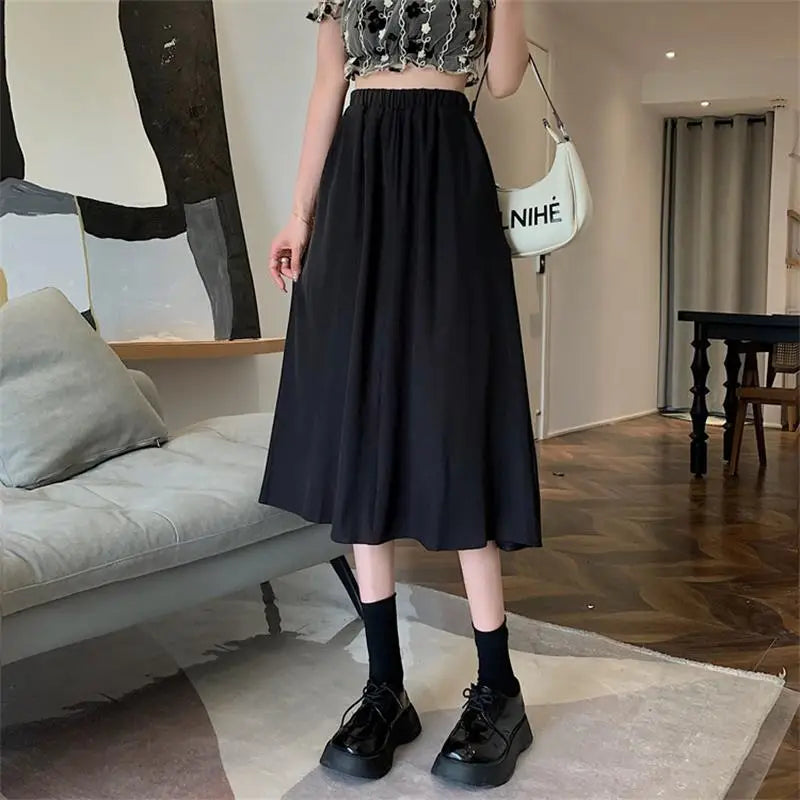 Dark Academia Floral A-Line Pleated Skirt - Elastic Waist