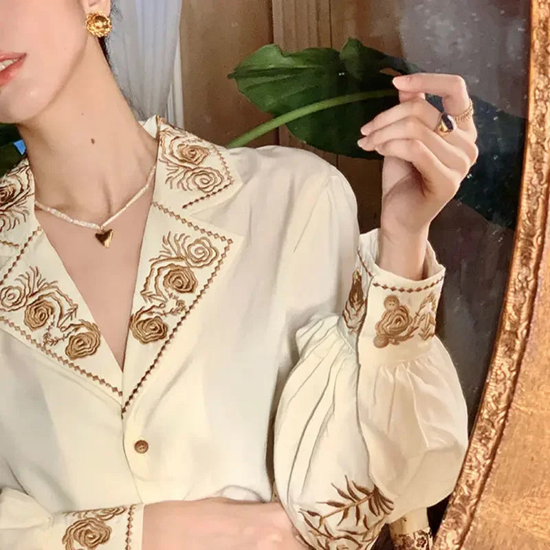 Dark Academia Lantern Sleeve - French Retro Blouse