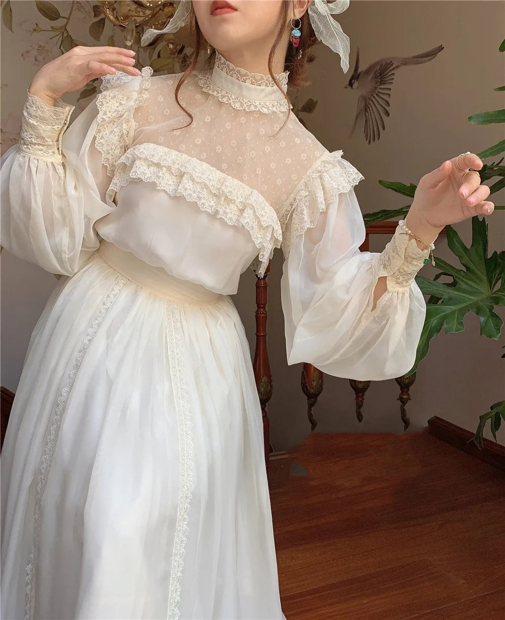 Dark Academia Cottage Gatsby Dress - Lace Fairy