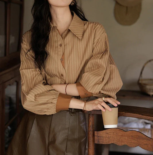 Dark Academia Striped Shirt - Contrasting Cuffs