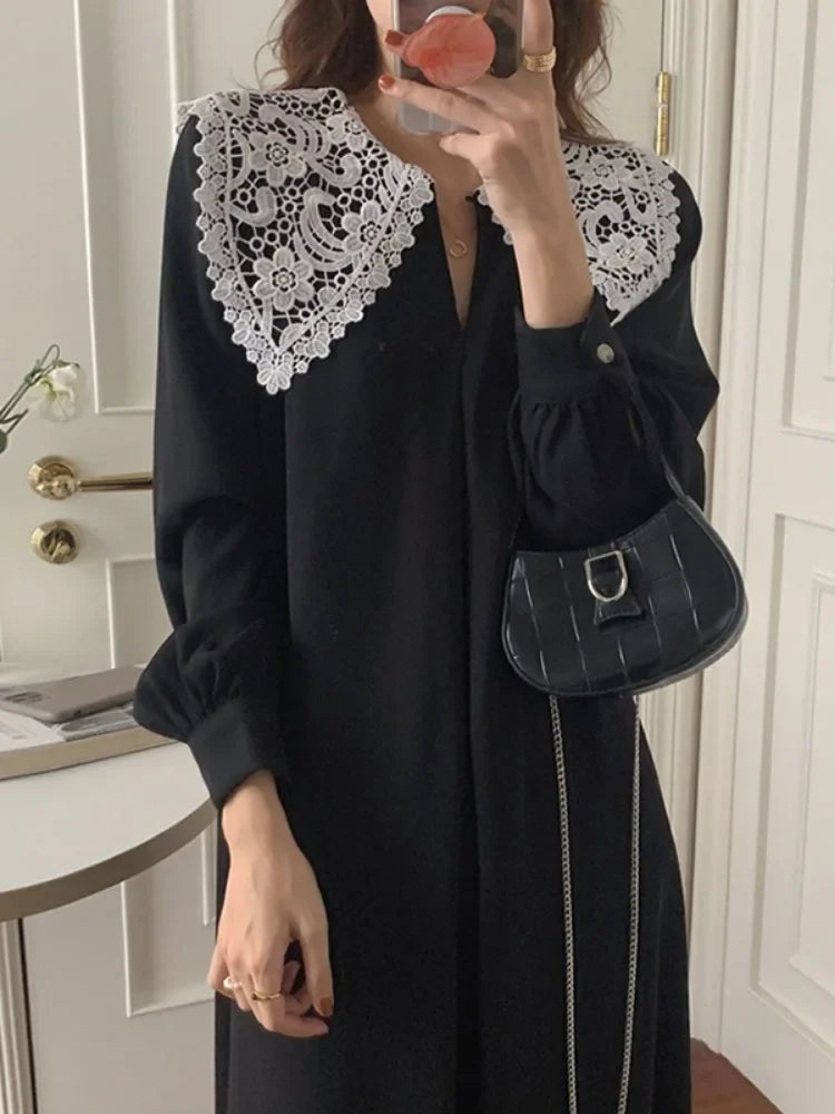 Dark Academia Vintage Lace Dress - A-line