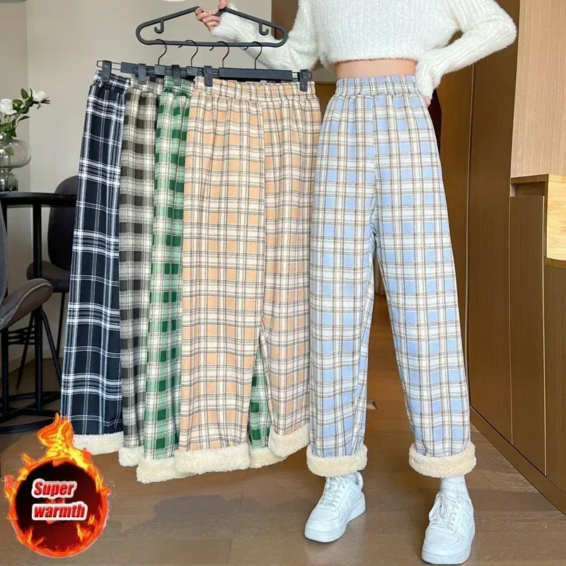 Dark Academia Plaid Wide Leg Pants - Winter Casual Style