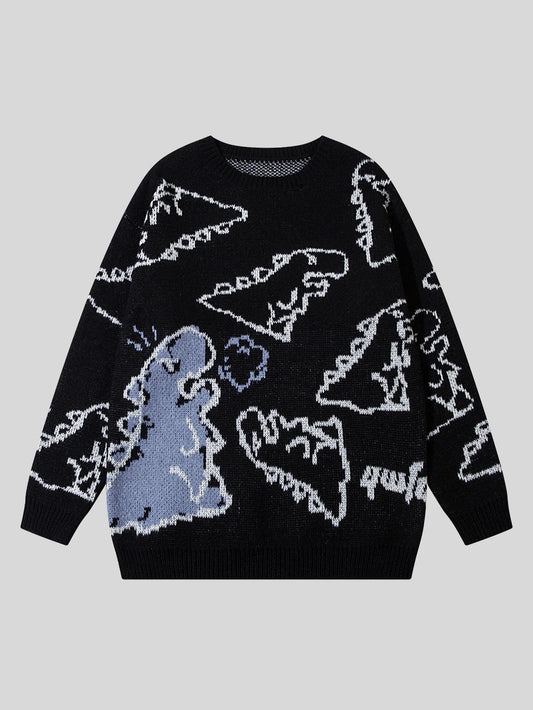 Dark Academia Dinosaur Pattern Sweater - Oversized